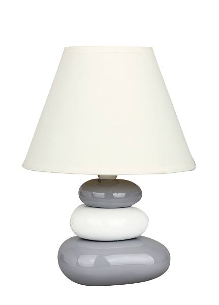 Stolní pokojová lampička šedo bílá s kameny