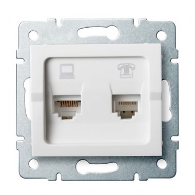 Zásuvka datová-telefonní RJ45Cat 5e + RJ11 - bílá - LOGI KA 25112