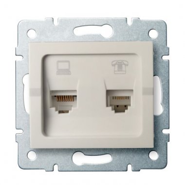 Zásuvka datová-telefonní RJ45Cat 5e + RJ11 - krémová - LOGI KA 25171