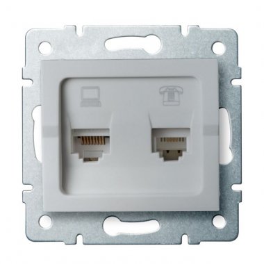 Zásuvka datová-telefonní RJ45Cat 5e + RJ11 - stříbrná - LOGI KA 25230