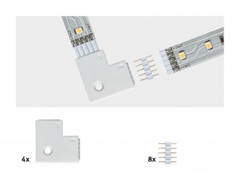 MaxLED rohová spojka 90° bílá 4ks v balení vč. 8 zásuvných spojek - PAULMANN-7