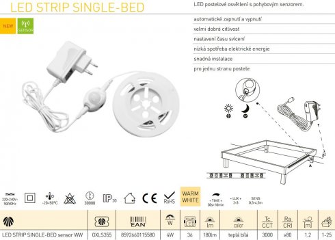 LED pásek GR GXLS355 LED STRIP SINGLE-BED sensor 18W NW SINGLE-BED-3